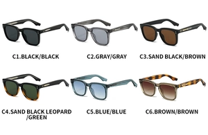 Grille de six lunettes de soleil carrées vintage en couleurs variées avec accents métalliques