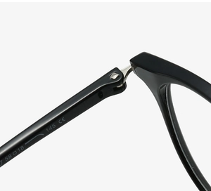 Detailed macro view of the TR90 glasses frame hinge with size specs and CE mark