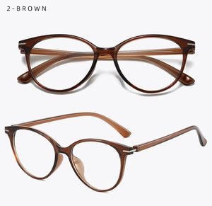 Close-up of translucent brown TR90 eyeglass frames with detailed metal hinges
