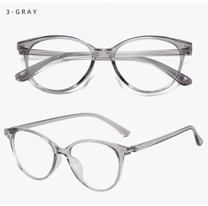 Detailed view of transparent gray TR90 full-rim eyeglass frames from multiple angles