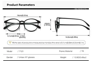 Detailed size guide and specifications for lightweight round frame optical glasses