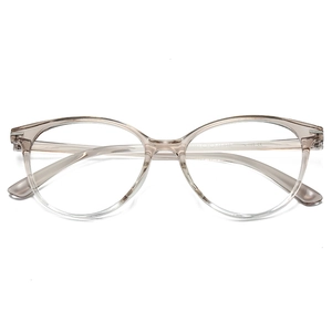 Lightweight TR90 transparent champagne glasses frame with large round cat-eye lens design
