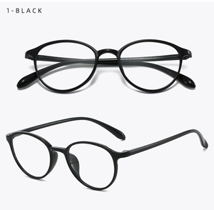 Detailed views of matte black TR90 round frame glasses with anti-slip temple tips