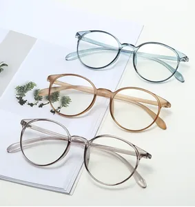 Detailed macro view of vintage round eyewear frames with durable metal hinges in three colors