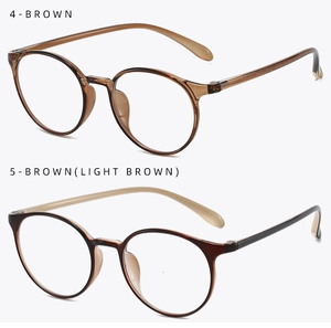 Detail view of retro round brown and light brown eyewear frames in minimalist style