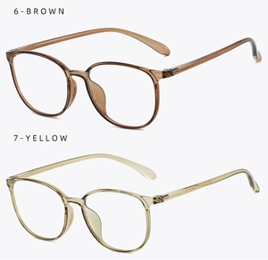 Detailed close-up of brown and yellow TR90 blue light blocking eyewear frames
