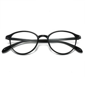 Classic black TR90 oval full-frame eyeglasses with lightweight minimalist vintage design