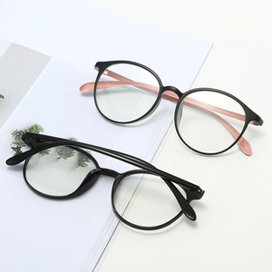 Classic round glasses frame for women in solid black and pink contrast design