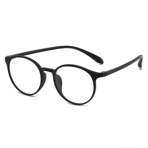 Minimalist black round full-rim glasses with matte frames shown from a high-angle view