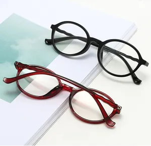 Détail de montures de lunettes TR90 rondes avec branches ondulées et spécifications