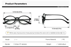 Tableau des tailles détaillé pour lunettes TR90 anti-lumière bleue avec mesures précises