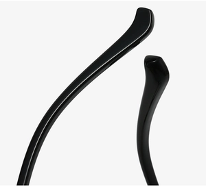 Gros plan sur les embouts de branches noirs polis en TR90 au design ergonomique