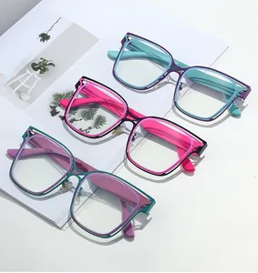 Close-up of stylish square dual-layer frame glasses in assorted trendy color combinations