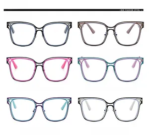 Detail view showing six color options for fashion hollow-out square anti-blue light glasses