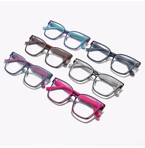 Collection of square frame anti-blue light glasses in various trendy color combinations