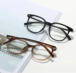 Detail view of TR90 large frame glasses with dual rivet accents and specs on temple