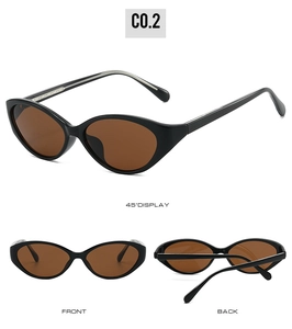 Three perspectives of cat eye sunglasses showing front, back, and 45-degree views in C0.2 color