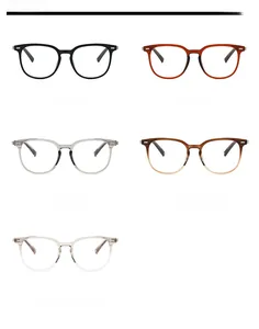 Detail showing five color options of retro square TR90 eyewear frames with metal rivet accents