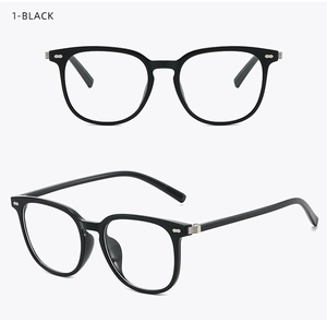 Close-up of TR90 square glasses frame with silver metal accents and glossy black finish