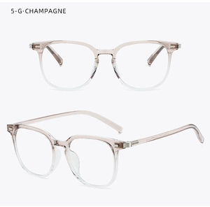 Detail view of champagne gradient TR90 glasses frame with metal hinge and model 5-G code