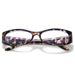 Women's blue light blocking glasses with purple and yellow tortoise shell oval frames
