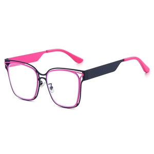Fashionable square frame blue light glasses in stylish black and pink patchwork design