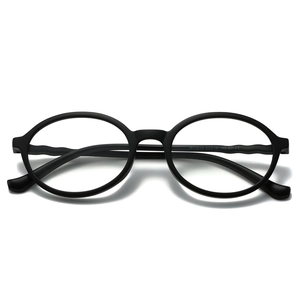 Lunettes anti-lumière bleue TR90 noir mat avec monture ronde et branches ondulées