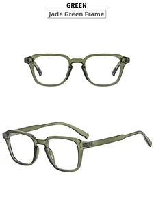 Dettaglio montatura quadrata verde smeraldo con finitura trasparente e cerniere metalliche