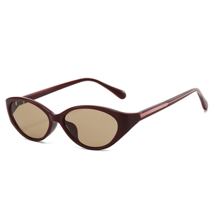 Retro cat-eye sunglasses with burgundy resin frames and tinted lenses shown at 45-degree angle