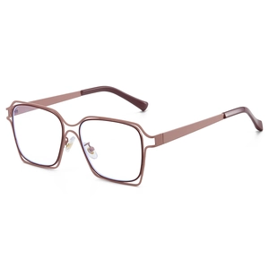 Chic pink oversized square hollow metal frame glasses with blue light blocking lenses