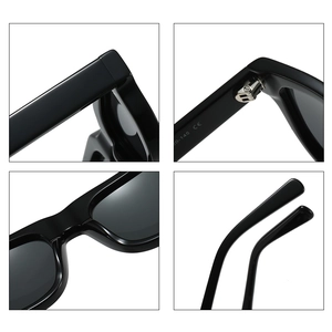 Classic square black sunglasses with thick frames and metal hinges for men and women