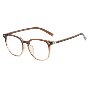 Fashionable gradient brown TR90 large round glasses frame with silver metal accents