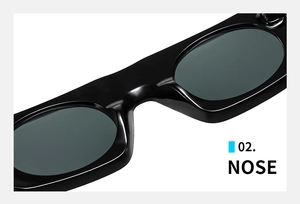 Detailed close-up of integrated nose pads on minimalist black square oversized sunglasses