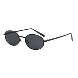 Retro oval black metal sunglasses for women featuring premium minimalist vintage frames