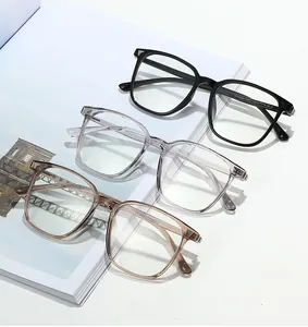 Detailed view of square frames in black, grey, and tea colors with CE certification mark
