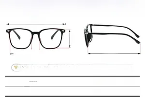 Detailed size specifications and TR90 material info for square frame glasses