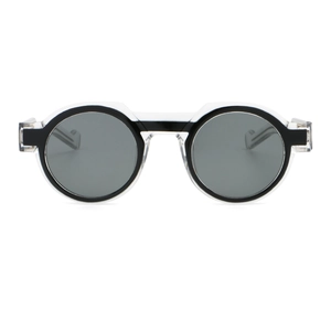Frontansicht der Retro-Rundsonnenbrille mit einzigartigem doppellagigem Rahmendesign