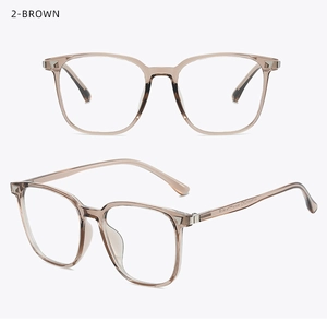 Detail view of transparent brown square glasses frame showing smooth temple and nose pads