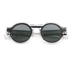 Draufsicht auf runde Retro-Sonnenbrille mit schwarz-transparentem Verbundrahmen-Design