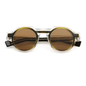 Detailansicht der wellenförmigen Metallstifte im Inneren dieser runden Sonnenbrille