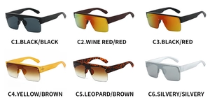 Detail view of large square frame sunglasses in six colors with stylish rivet accents