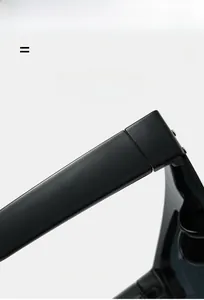 Detail view of lightweight, super elastic hinge and glossy black frame on sport sunglasses