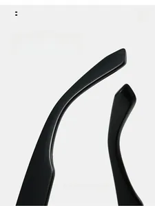 Macro detail of curved black sunglass legs with ergonomic arc for comfortable wear