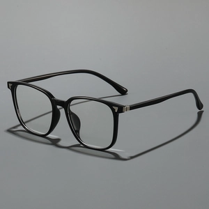 Classic black square frame glasses with vintage silver metal dots decoration in 45-degree view