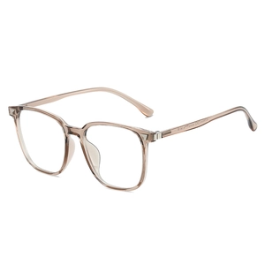 Classic TR90 square frame glasses in transparent tea color from a 45-degree angle