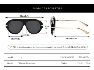Größentabelle mit 15cm Breite und 39,2g Gewicht für diese Retro Oversize Pilotenbrille