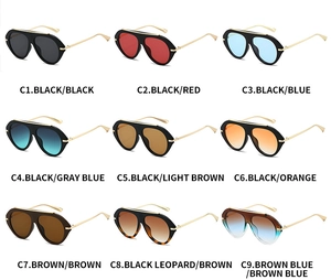 Grid view showcasing nine color options of oversized retro 70s pilot sunglasses with metal frames
