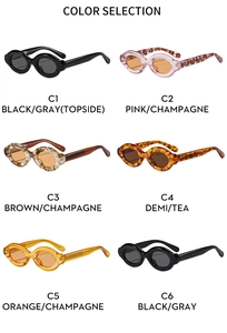 Six oval vintage sunglasses colors selection with polarized lenses for retro fashion style