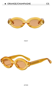 Retro oval sunglasses in transparent orange champagne frame with dark lenses