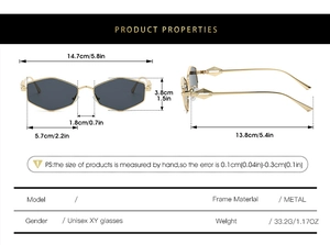 Tableau des tailles détaillé pour lunettes de soleil géométriques en métal et specs